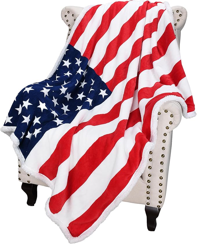 Catalonia Patriotic American Flag Throw Blanket for Veteran and Citizenship | USA Flag Home Decor for Sofa and Bed, Gift for Military Families, 4th of July and Memorial Day, 50 x 60 Inch, Sherpa Fleece