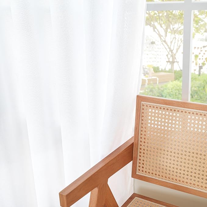 YoungsTex White Linen Curtains 63 Inch Length with Grommet 2 Panels | Light Filtering Semi Sheer Drapes Privacy for Bedroom Living Room Window, 52 X 63 Inch