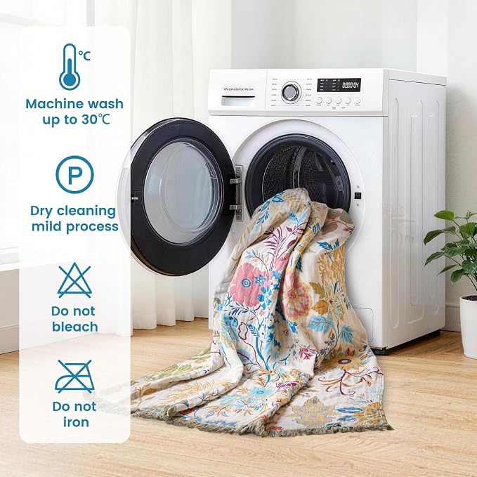 MSGKV Boho Throw Blanket 50"x60" 100% Cotton Throw for Couch Sofa Bed | 100% Cotton Throw, Reversible Woven, Breathable Lightweight, Couch Sofa Bed Decor, Decorative Accent, Machine Washable