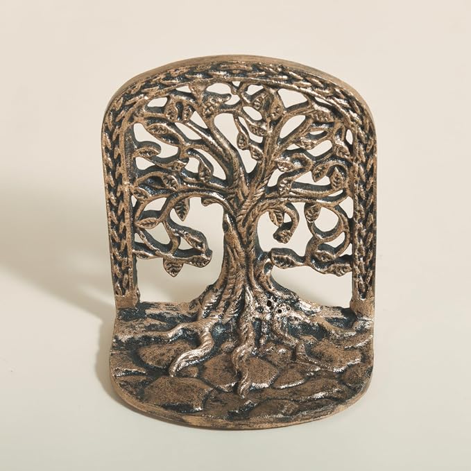 Tree of Life Bookends Set Heavy Duty Metal Book Ends for Shelves | Antique Brass Iron Decorative Bookend Pair for Home, Office, Library or Study | Elegant Vintage Style Book Holder Décor