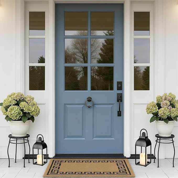 Lanterns Decorative Outdoor Indoor, 17'' 13'' Black Metal Outdoor Lanterns | Set of 2 Modern Farmhouse Candle Lantern Decor Rustic Lanterns Centerpieces for Patio, Front Porch, Mantel, Wedding, No Glass