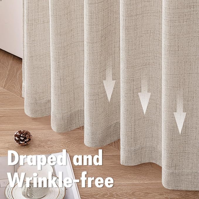 MIULEE Faux Linen Curtains 92 Inch Length 2 Panels Natural Semi Sheer Curtain with Back Tab Rod Pocket, Light Filtering Window Privacy Burlap Drapes for Living Room Bedroom 42W x 92L Linen