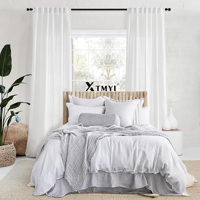 XTMYI Doorway Curtains Privacy Room Divider for Room Seperation,Sheer Faux Linen Accordion Sliding Closet Door Panels for Doors,80 Inches Long,Pure White