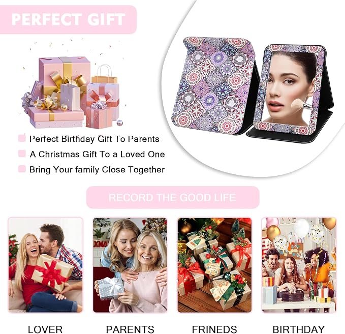 Large Portable Folding Makeup Mirror, Rectangular Rounded Corners with Cosmetic Desktop Standing for Travel, Vanity Table, Room Decor, Beauty Gifts, 9x7 Inches
