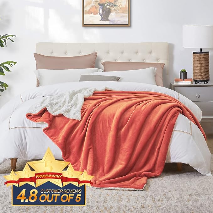 Walensee Sherpa Fleece Blanket (Twin Size 60”x80” Coral) Plush Throw Fuzzy Super Soft Reversible Microfiber Flannel Blankets for Couch, Bed, Sofa Ultra Luxurious Warm and Cozy for All Seasons