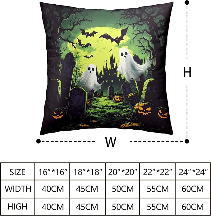2 Pack Halloween Pillow Covers 18x18 Graveyard Ghost Throw Pillow Covers Horror Spooky Green Full Moon Night Pillow Case Bat Pumpkin Cushion Case for Holiday Party Decor Couch Sofa