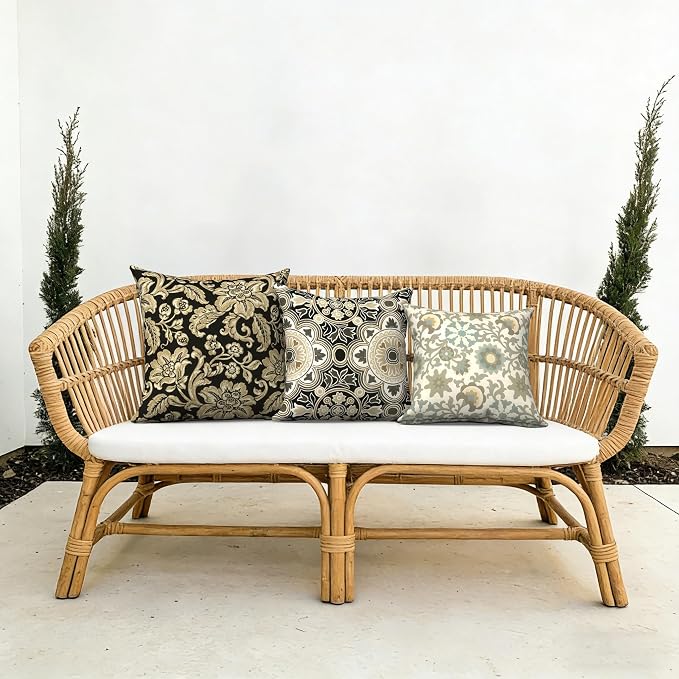 Outdoor Pillow Covers Waterproof 20x20 Inch Set of 2 Jacobean Black Decorative Outside Patio Furniture Cushion Cases Decor for Porch Garden