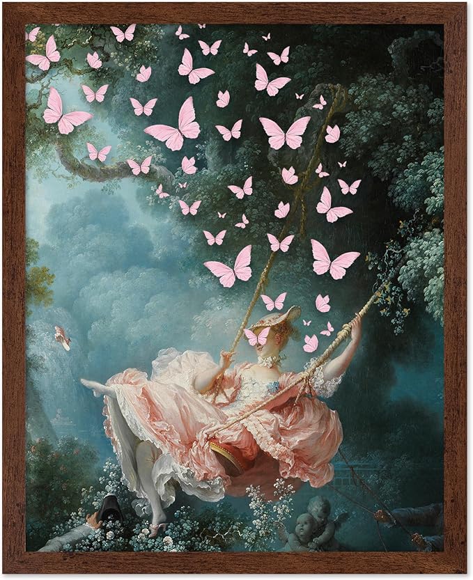 Poster Master Butterfly Print - The Swing Painting Poster - Altered & Pop Art - Aesthetic Wall Design - Gift for Men & Women - Decor for Office, Bedroom or Living Room - 16x20 Brown Framed