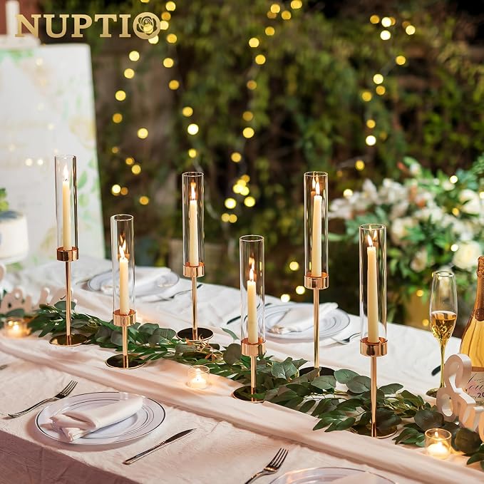 NUPTIO Hurricane Candlestick Holders for Centerpiece, Taper Candle Holders