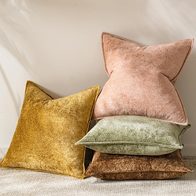a moment Throw Pillow Covers 24X24 Inch 4 Packs,Soft Velvet Decorative Pillow Cases with 3D Ice Flower,Texture Modern Accent Cushion Covers for Sofa Couch Home Decor Golden Earth
