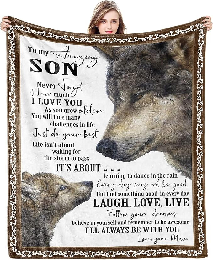 Gifts for Son, Son Gifts from Mom, Son Birthday Fathers Day Graduation, Soft Throw Blanket 60"x50"