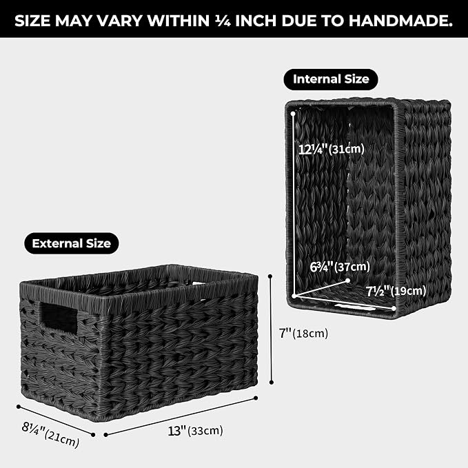 GRANNY SAYS Black Wicker Basket,Decorative Woven Baskets for Storage,2-Pack | Waterproof Plastic Black Baskets for Shelves,Storage Basket Organizer,Wicker Storage Basket for Organizing,Black Woven Basket