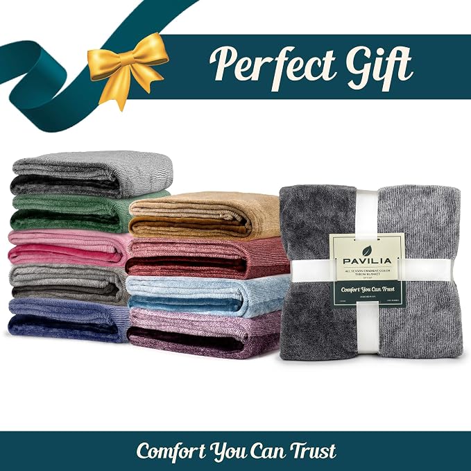 PAVILIA Gray Ombre Fleece Throw Blanket for Couch Sofa Bed, 50x60