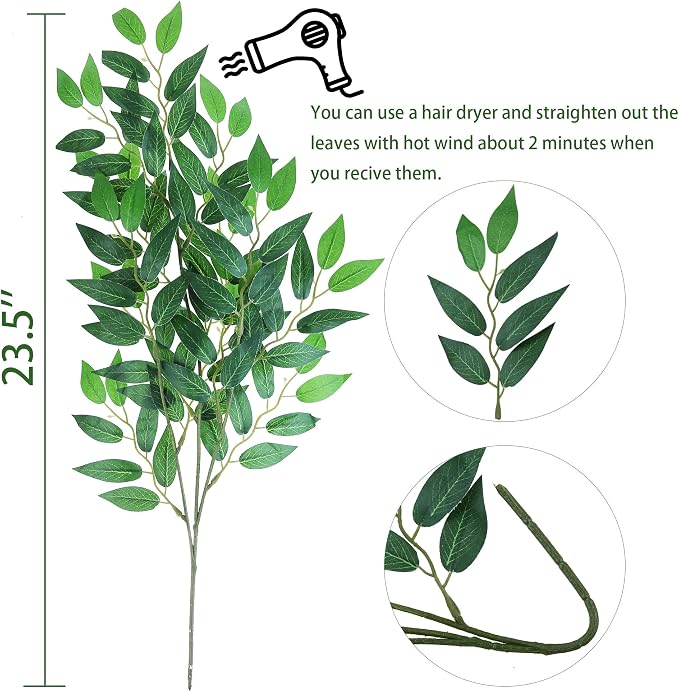 GREENTIME 6 Pack 23.5'' Artificial Italian Ruscus Greenery Stems | Faux Green Leaf Bouquet for Vase Bridal Wedding Table Centerpiece Decor