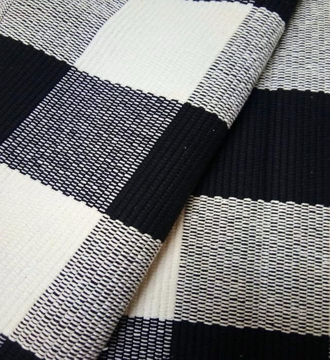 LEVINIS Cotton Washable Rugs Large Black and White Plaid Rug for Living Room/Bedroom, 90''x67''