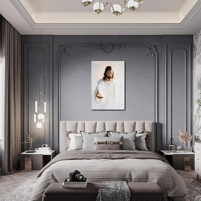 Jesus Canvas Wall Art, Christian The Hand of God Wall Decor Painting, Religion Bible Pictures Posters Prints for Church Prayer Room Living Room Home Decor Framed 12x16 Inch
