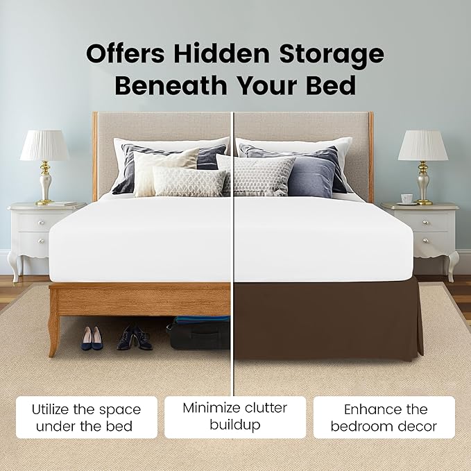 Full Bed Skirt, Hides Under-Bed Storage 16 Inch Drop, Pleated, White | Easy Fit Design, Shrinkage & Fade Resistant, Hotel Style, Microfiber Durable Fabric, Machine Washable