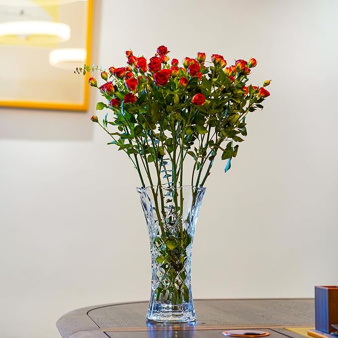 11.2'' Tall Vase for Flowers Thickened Crystal Vase Clear Glass Vases | 1 Piece Crystal Flower Vase for Bouquet Decorative Vase for Living Room Dining Table Centerpiece Home Decor Housewarming Gift