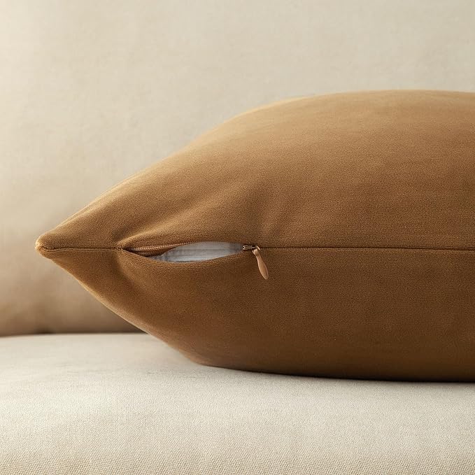 JUSPURBET 22x22 Decorative Velvet Throw Pillow Covers Set of 2,Light Brown