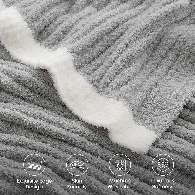 Snuggle Sac Queen Size Blue Blanket for Bed, Soft Luxurious Bedding Blankets, Large Fuzzy Plush Microfiber Blankets, Grey, 90x90 inches
