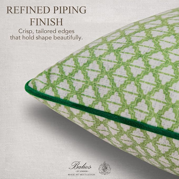 Balios Velvet Pillow Covers Set of 2, Decorative Cushion Covers for Sofa Couch, Hidden Zip, Covers Only, London Design – 18" x 18" (45 x 45 cm), Wyndham Trellis in Sage Green