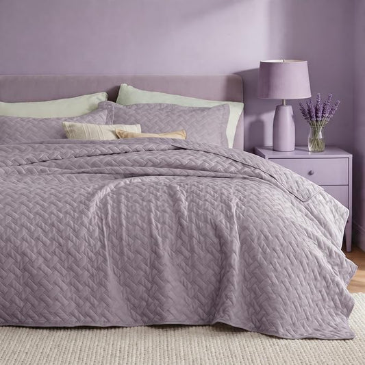 Bedsure Queen Size Quilt, Lightweight Comforter Set, Light Purple Bedspread | Coverlet, Basket Weave, All-Season Comfort, Skin-Friendly Soft, Breathable, Machine Washable, 90"x96", 3 Pcs, 2 Pillow Shams