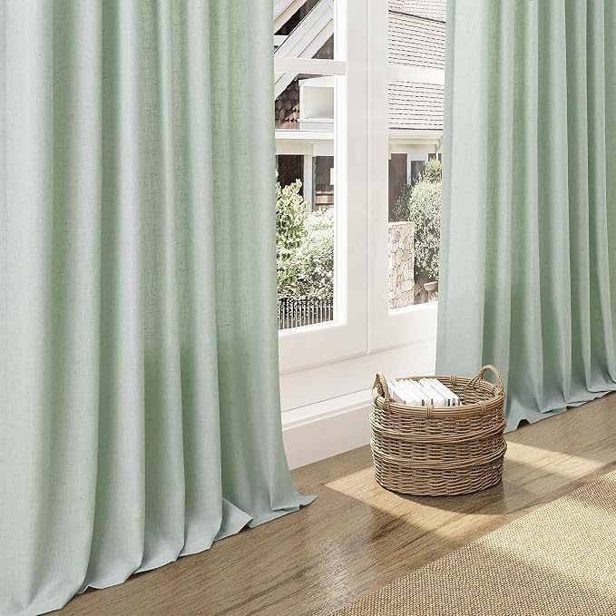 Aqua Green Linen Curtains 84 Inch Length 2 Panels Set for Living Room Rod Pocket Back Tab Light Filtering Window Drapes for Bedroom Dining Room Protect Privacy Modern Farmhouse Decor 52x84