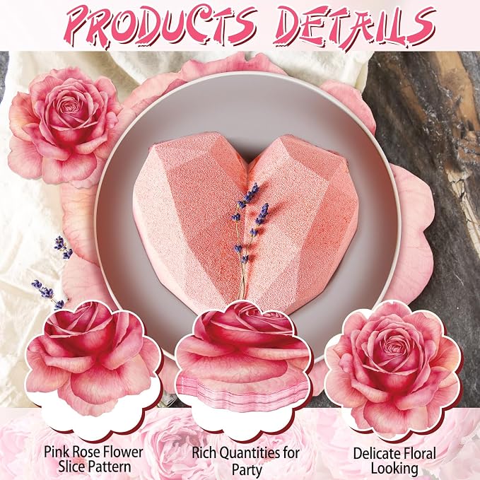 Geosar 200 Pcs Pink Floral Paper Placemats and Coasters Rose Flower Design | With Coasters for Drinks, Charger Size Fits Plates, Tropical Leaf Themed, For Tea Party Wedding Bridal Shower Birthday
