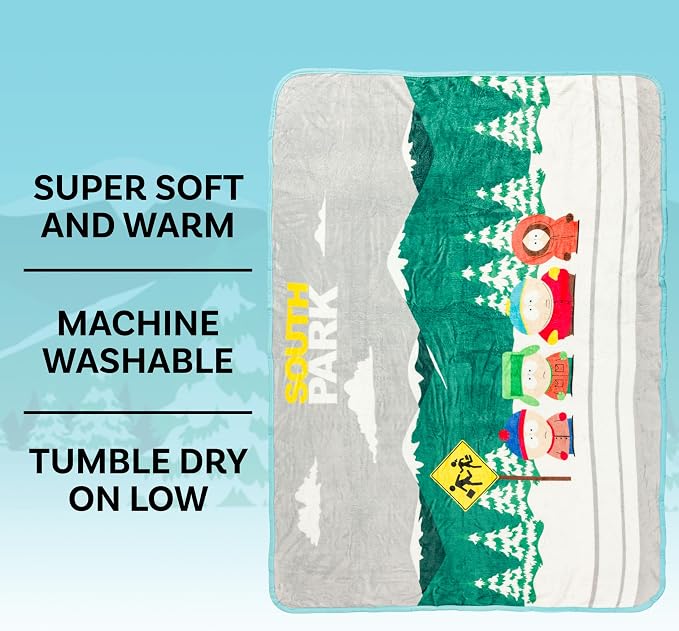 Silver Buffalo South Park Bus Stop Kyle Stan, Fleece Throw Blanket, 45x60in | Eric Cartman and Kenny, Soft and Cozy, 180 GSM