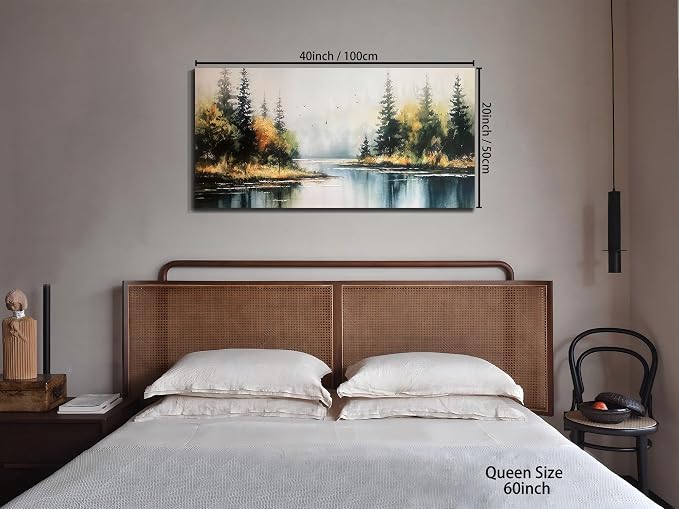 Arjun Forest Wall Art Canvas Landsacape Lake Painting Wall Decor 40"x20" | Wall Art for Living Room Bedroom, Textured Framed Large Picture Scenery Artwork Dining Room Kitchen Hallway Home Office