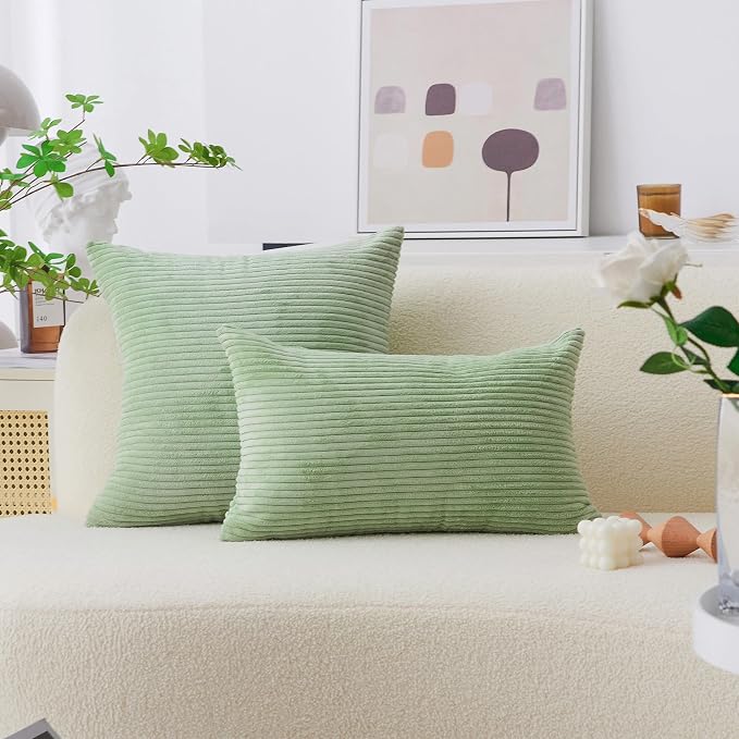 Home Brilliant Couch Throw Pillow Covers 26x26 Throw Pillows Set of 2 Super Soft Corduroy Large Euro Sham for Bedroom Summer Decor, 26 x 26 inch, Sage Green