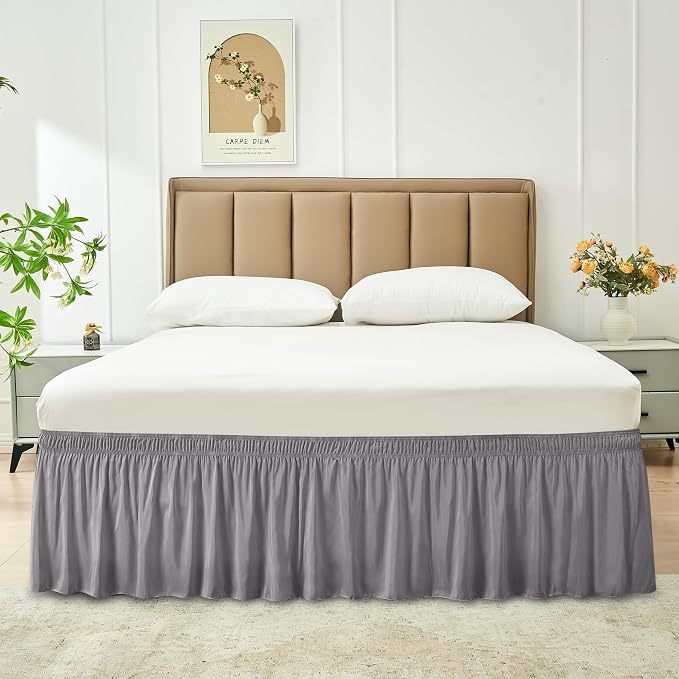 Wrap Around Bed Skirt Dorm Twin & Twin XL 18" Drop-Elastic Dust Ruffle | Adjustable Pleated Bedskirt-Easy Fit Wrinkle Resistant-Washable Hotel Quality-College Apartment Guest Bedroom Silver Grey