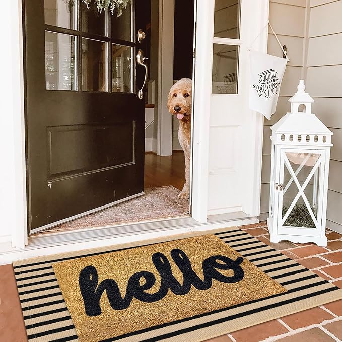 KILOCOCO Striped Rug 2.3'x3.6' Indoor Outdoor Rugs Front Door Mat, Brown | Cotton Washable Striped Front Porch Rug, Woven Layered Doormats, Welcome Mat for Entryway, Low Pile Kitchen Rugs