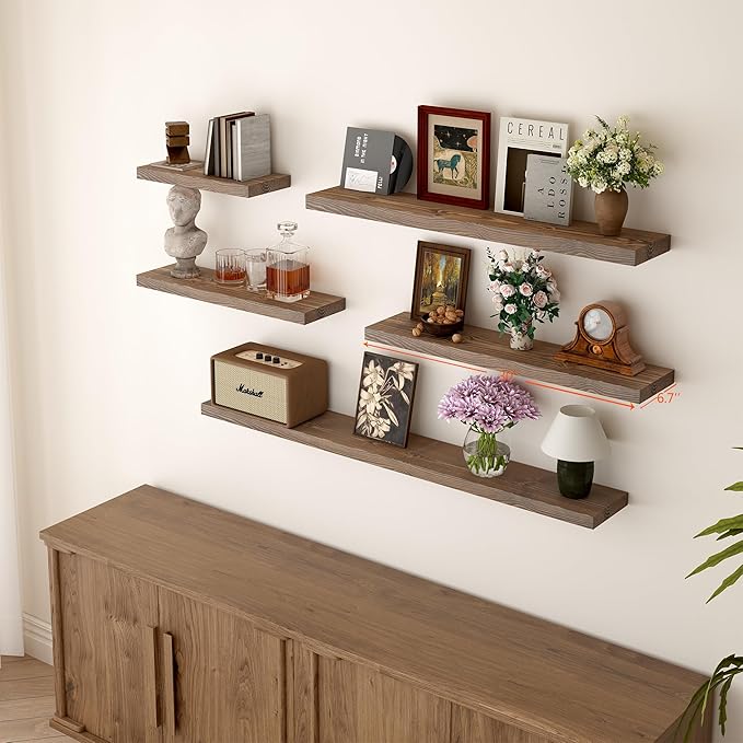 BGMG 30 inch Walnut Floating Shelves for Wall Set of 2,High End Solid Real Wood 30 in Floating Shelf,Rustic Wooden Wall Mount Shelves,Heavy Duty Bracket,30x6.7 inch