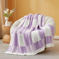 Snuggle Sac Checkered Blanket, Lilac Purple Throw Blanket for Couch Plaid Microfiber Fluffy Warm Cozy Fuzzy Soft Throw Blanket Reversible Checkered Blankets for Sofa, Chair, Bed, 50x60 inches
