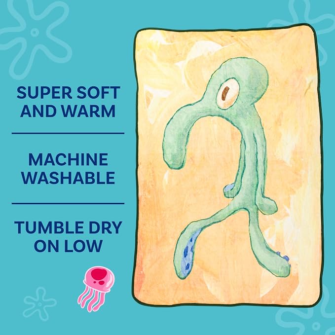 Silver Buffalo Spongebob Squarepants, Fleece Throw Blanket, 45x60in | Squidward Artwork, Soft and Cozy, 180 GSM