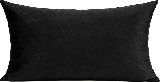 Black Lumbar Velvet Soft Solid Throw Pillow Cases Decorative Rectangle Cozy Cushion Covers Home Decor for Living Room Couch Sofa Car 12x20 Inch Set of 2