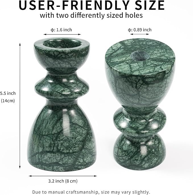 Green Marble Candlestick Holders - Stone Candle Sticks Holder Decor, Decorative Modern Candle Stands Multi-Purpose for Taper/Pillar/Tealight/Scented Candles