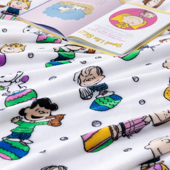 Berkshire Peanuts® VelvetLoft® Cute Character Snoopy Plush Blanket,Easter Gang 2025 White,Twin 60 in x 90 in (Official Peanuts® Product)