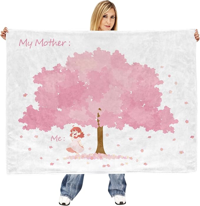 TURMTF “My Mother & Me” Cherry Blossom Blanket, Sentimental Mother-Daughter Gift for Love & Gratitude, Cozy Comfort Throw for Home Decor & Mother’s Day 55×70inches