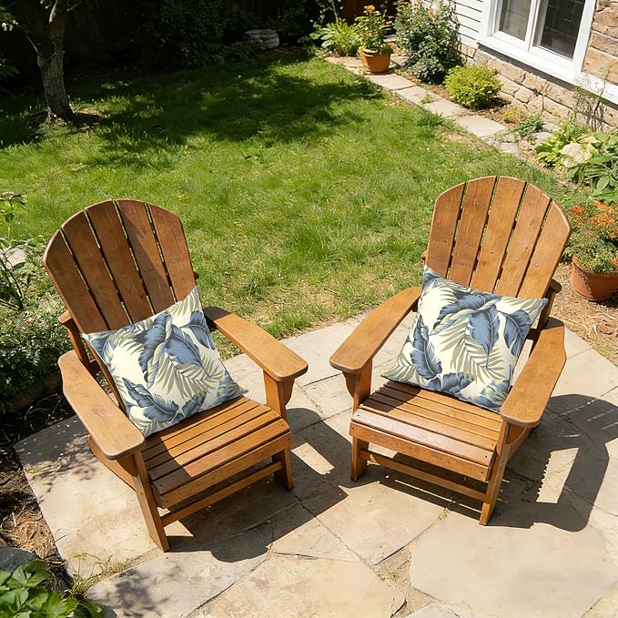 Outdoor Pillow Covers 16x16 Inch Set of 2 Waterproof Decorative Throw Pillow Covers Patio Pillow Cases for Patio Furniture Garden Couch Farmhouse,Lush Palm Blue