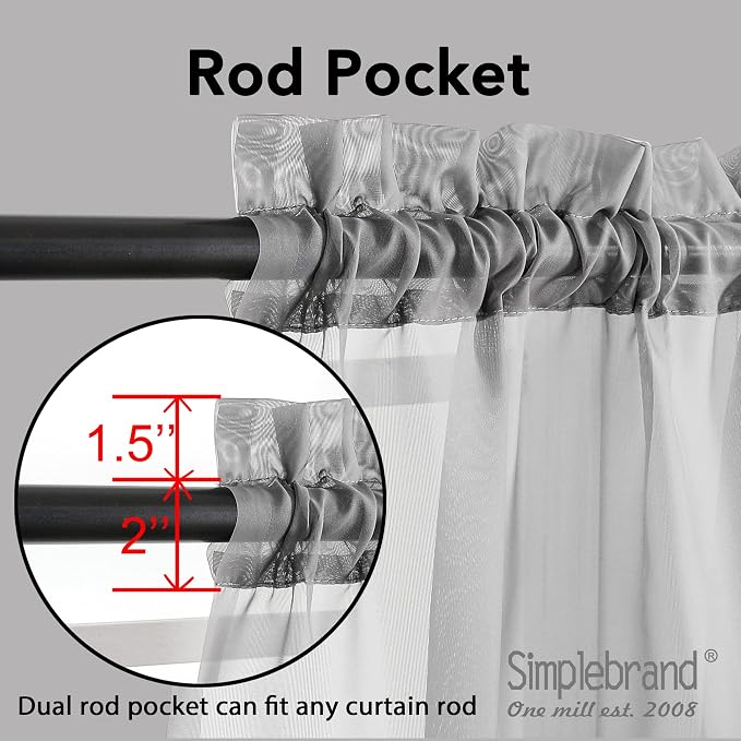 Simplebrand Grey Sheer Curtains 96 Inches Long, Light Filtering Rod Pocket Solid Color Window Sheer Curtain Panels, Elegant Curtains & Drapes for Living Room, 2 Panels (Charcoal Grey, 42" W x 96" L)