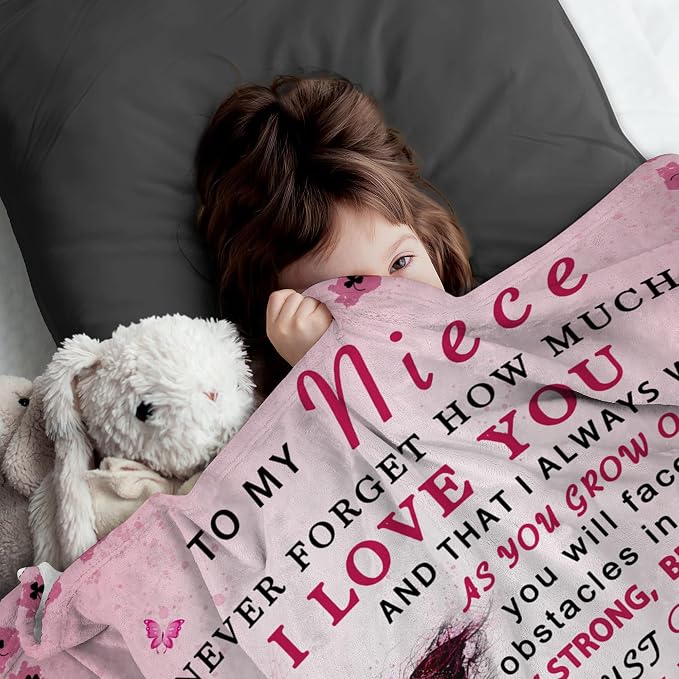 Niece Blanket from Aunt - Niece Gifts from Auntie - Gifts for Nieces from Aunt - Nieces Gift for Birthday & Graduation, Soft Flannel Throw Blanket, Pink Butterfly, 60"x50"