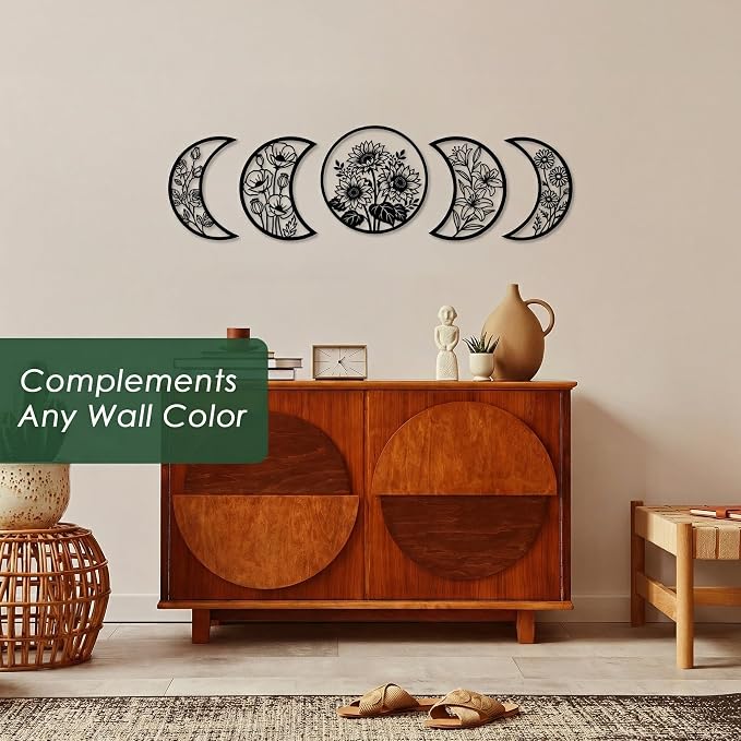Sanwarm Wall Decor, 5 Pieces, Black Metal, for Home Celestial Witchy