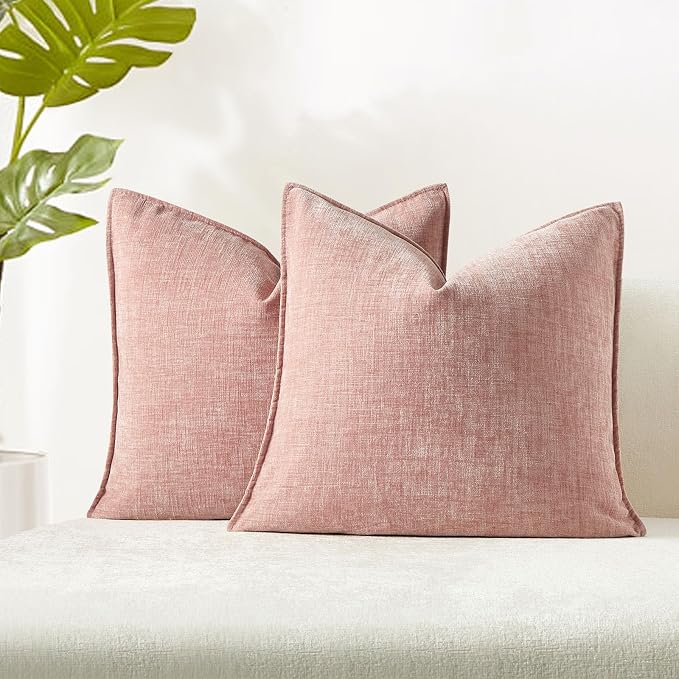 JUSPURBET Chenille Decorative Throw Pillow Covers 20x20 Set of 2,Pink