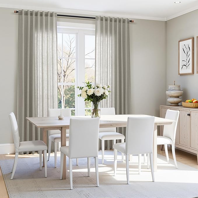 Silver Grey Linen Curtains 108 Inches for Living Room Extra Long Back Tab Curtain Neutral Farmhouse Light Filtering Semi Sheer Linen Drapes Ceiling to Floor for Large Window Office 9 FT,2 Panels