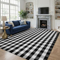 KOZYFLY Buffalo Plaid Area Rug 8x10 ft Living Room Rug, Black and White | Washable Checkered Rugs, Cotton Bedroom Rug, Woven Dining Room Rug, Indoor Outdoor Carpet for Farmhouse Patio Front Porch