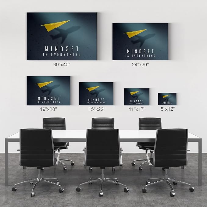 Smile Art Design Mindset is Everything Paper Plane Motivational Wall Art Canvas Print Inspirational Wall Art Entrepreneur Quote Office Living Room Decor Gift Ready to Hang 8x12