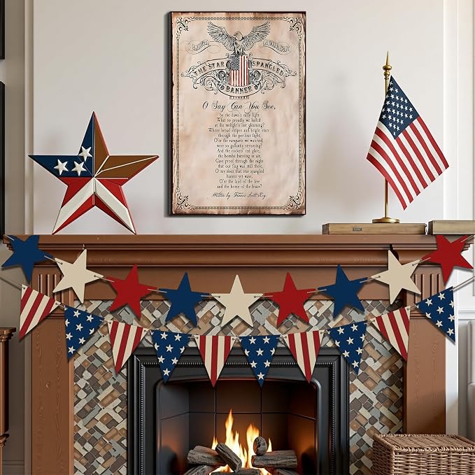 Framed 1776 Liberty Patriotic Wall Art, USA Flag Canvas Art Pictures, Vintage Wall Decor, Made in USA Ready to Hang for Living Room Home Office Man Cave