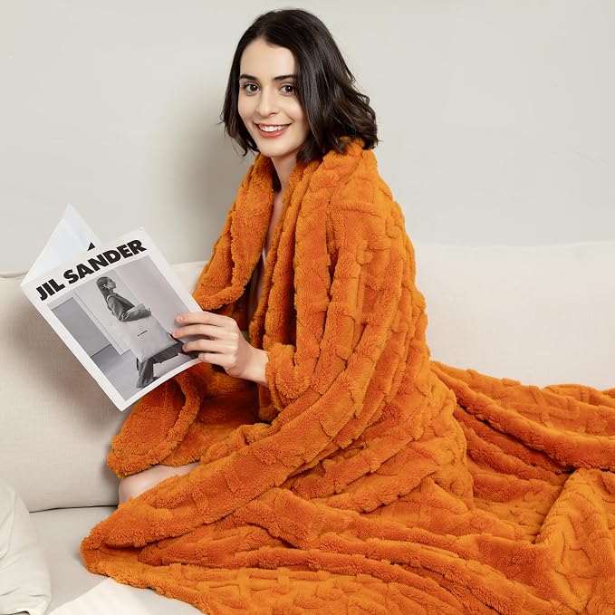Aganear Flannel Fall Throw Blanket for Bed Couch 90"x90" Orange | Warm Gift for Women,Christmas,Housewarming,Soft Lightweight Fuzzy,Boho Design for Room Home Decor,All-Season Use
